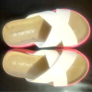 White faux leather slides